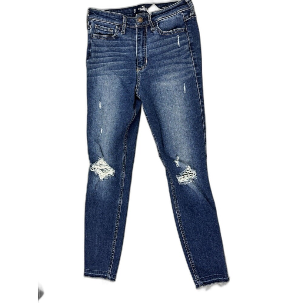 Hollister Size 1 Womens Jeans Hi Rise Super Skinny Crop Distress Raw Hem Stretch